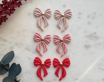 Bow Stud Earrings - Ribbon Stud Earrings - Polymer Clay Bow Stud Earrings - Red - Blush - Pink