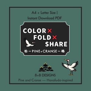 Color Fold Share: PINE-CRANES | Japanese Patterns 8+8 | A4 and Letter Printable PDF
