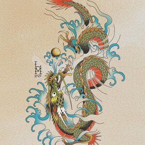 Printable Wall Art - Traditional Water Dragon - Traditional Tattoo Art