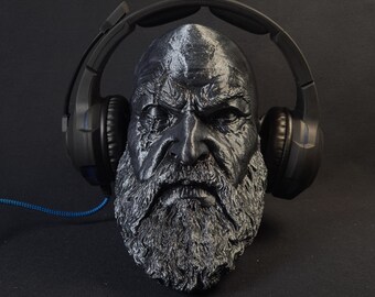 Kratos Headphone Stand, God of War Paintable Bust, Headset Stand, Gaming Room Decor