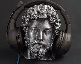 Marcus Aurelius Headphone Stand, Paintable Bust, Headset Stand, Gaming Room Decor