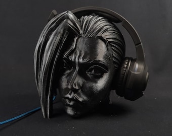 Arcane /Jinx Headphone Stand, League of Legends Paintable Bust, Headset Stand, Gaming Room Decor