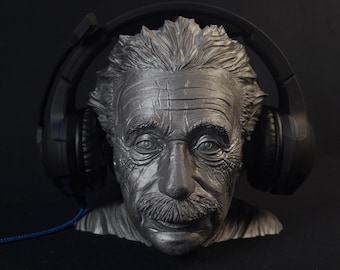 Albert Einstein Headphone Stand, Paintable Bust, Headset Stand, Gaming Room Decor
