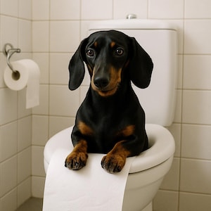 Dachshund on the toilet