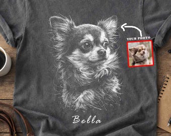Custom Chihuahua Portrait Shirt, Scribble Art Pet Tee, Personalized Dog-Cat Photo Comfort Colors T-Shirt