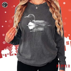 Common Loon Comfort Colors Long Sleeve Shirt, Custom Loon T-Shirt, Bird Lover Tee, Wildlife Shirt, Nature Lover Gift