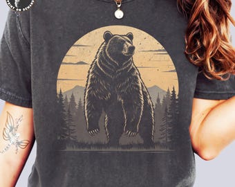 Grizzly Bear Graphic T-Shirt: Wildlife Illustration, Comfort Colors Tee