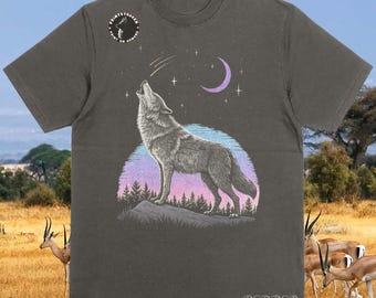 Comfort Colors Wolf T-Shirt: Mystical Moon & Stars Graphic Tee
