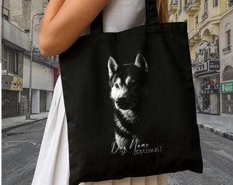 Personalized Siberian Husky Tote Bag: Custom Dog Portrait, Dog Lover Gift