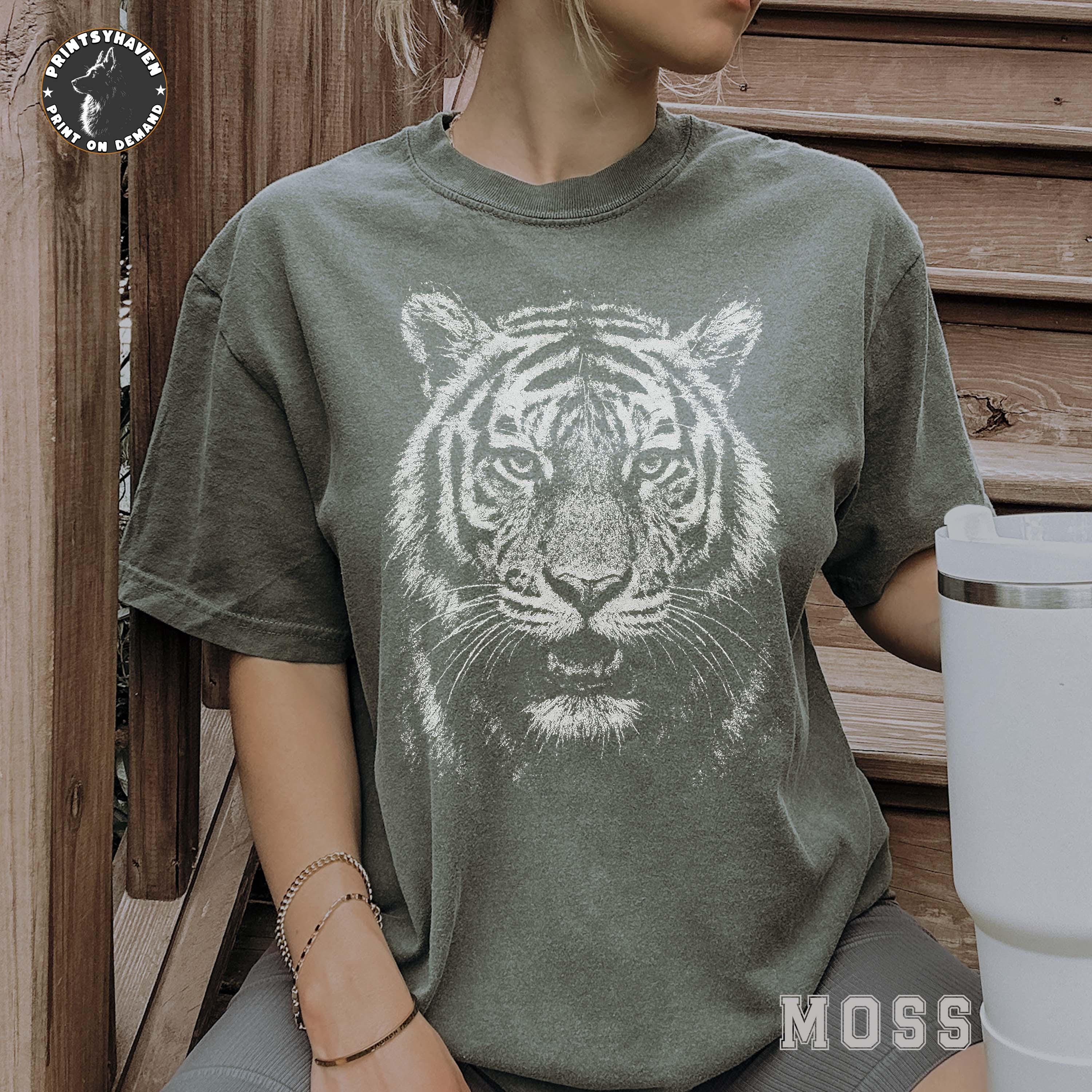 Tiger Graphic Tee Komfortfarben, minimalistisches Tiger Shirt, Wildtier T-Shirt, Vintage Wildtier T-Shirt