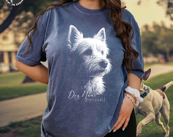 West Highland White Terrier, Custom Dog Name Comfort Colors Shirt, Unisex Silhouette Dog Lover Tee, Dog Tee, Dog T Shirt