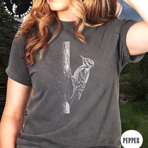Woodpecker Bird Tee, Woodpecker Realistic Silhouette Unisex Comfort Colors T-Shirt | Hardworking Bird Lover Gift