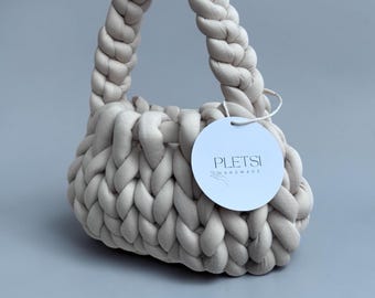 Sac en coton tricoté main, mini sac à main beige pastel
