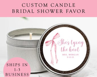 She's Tying the Knot Bridal Shower Candle Tin Favors | Customizable | Pink Bow