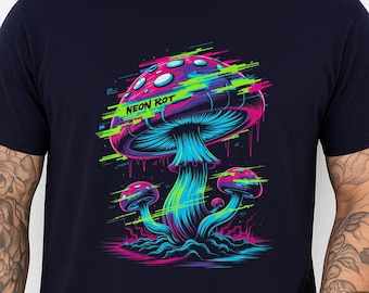 Koszulka z grafiką „Trippy Mushroom”: Glitchcore Cyberpunk Rave Tee