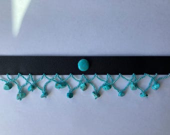 Beaded Choker Necklace with Turquoise Stone Dangles & Blue Howlite Center Stone