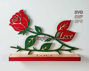 Laser Cut File – Decorative Rose with Love Text / Valentines's Day Love you / Mother's Day Laser cut files SVG DXF EPS