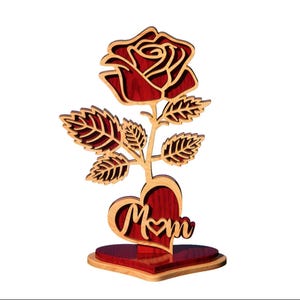 Pliki cięte laserowo Drewniana róża mamy ze stojakiem / Walentynki Kocham cię / Dzień Matki Pliki cięte laserowo SVG DXF EPS / plik glowforge