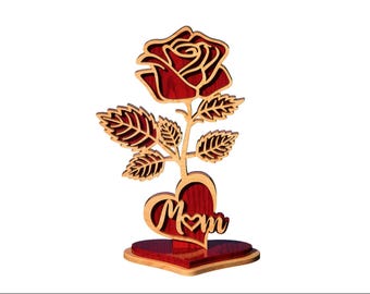 Laser cut files Wooden Mom Rose with stand / Valentines's Day Love you / Mother's Day Laser cut files SVG DXF EPS / glowforge file