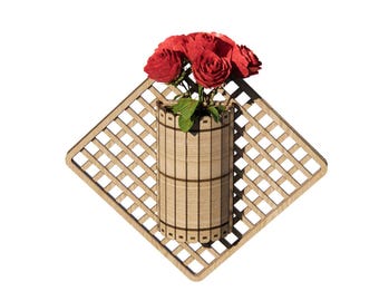 Retro Barrel Hanging Planter SVG | Wall Flower Pot Laser Cut Files | Plywood Pot Box DXF EPS | 3mm Laser Cutting Design
