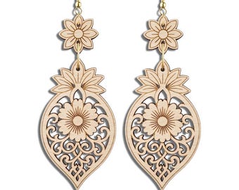 Laser Cut Earring SVG | Floral Wooden Earrings | Laser Engraving Jewelry Design | Glowforge Ready File | Instant Download