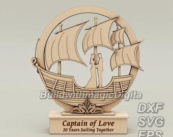 Valentines Day laser files Romantic Nautical Captain of Love Laser Cut File – Anniversary Files Design (SVG, EPS, DXF)