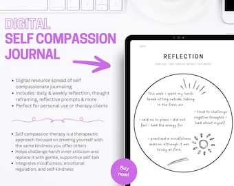 Self-Compassion Journal | Guided Mental Wellness Planner | Thought Reframing | Daily, Weekly Reflections | Compassion Focused Therapy