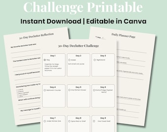 30 Day Declutter Challenge,Decluttering Challenge Chart,30 Day Declutter Checklist,Decluttering Checklist Printable,Declutter Organizer