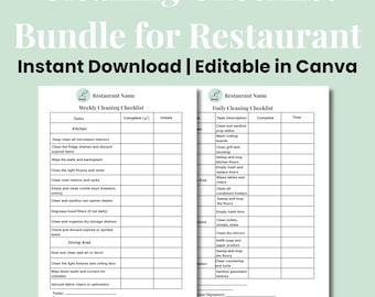 Pakket schoonmaakchecklist afdrukbaar voor restauranteigenaar, schoonmaakschema restaurant, agenda restaurantchecklist, schoonmaaklogboek restaurant