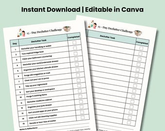 Reto de organización de 15 días (imprimible), lista de verificación diaria para organizar, PDF de organización del hogar, planificador de limpieza minimalista, descarga instantánea.