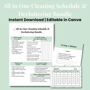 All-in-One Cleaning Schedule & Decluttering Bundle for Busy Moms,Daily Weekly Monthly Cleaning,Zone Cleaning,Chore Chart,Home Organization