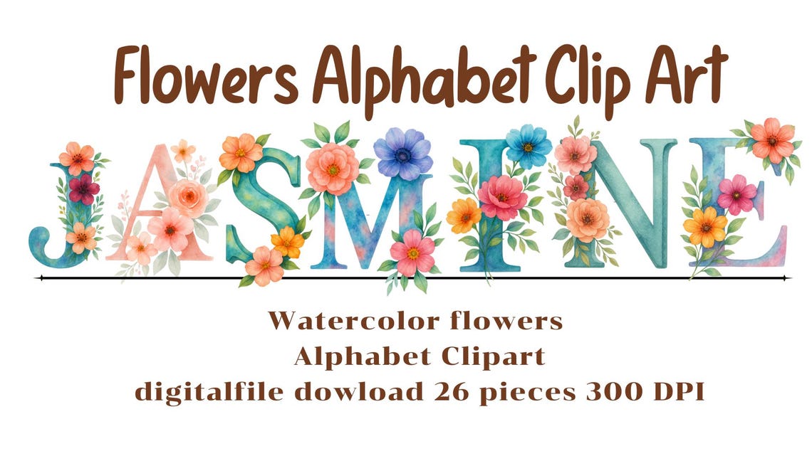 Floral Alphabet Clipart – Watercolor Letters A-Z PNG, Digital Download ...