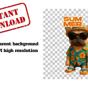 Französische Bulldogge PNG - Süßer Sommer Clipart Hund im Bikini | Sublimationsdesign für T-Shirts, Tassen und digitale Downloads