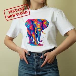 Elephant PNG Clipart – Colorful Watercolor Style for Sublimation & T-Shirts