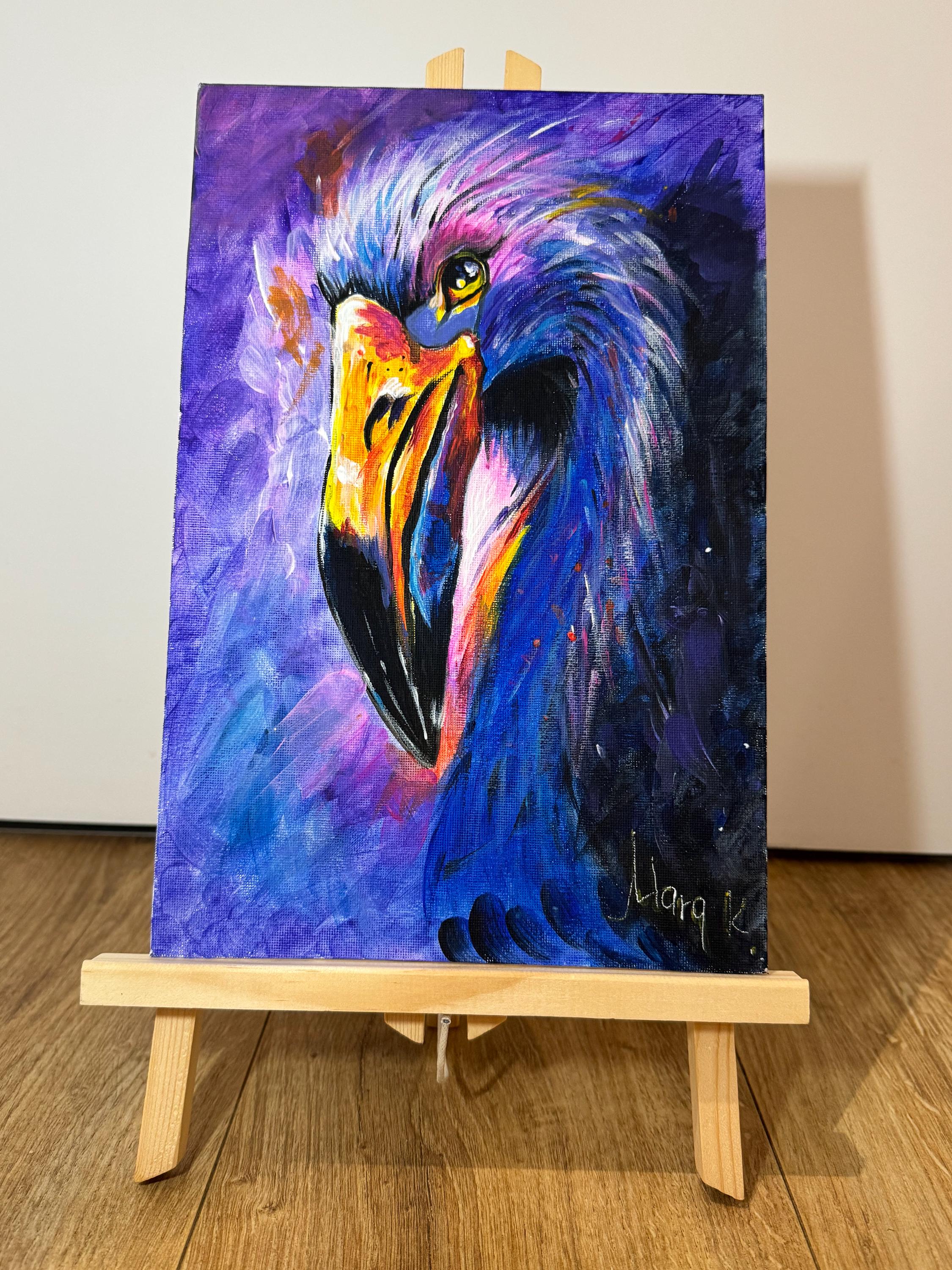 フラミンゴのアクリル画 大きめアート 鮮やかなフラミンゴの絵画 – キャンバスにアクリル – 20 x 30 cm