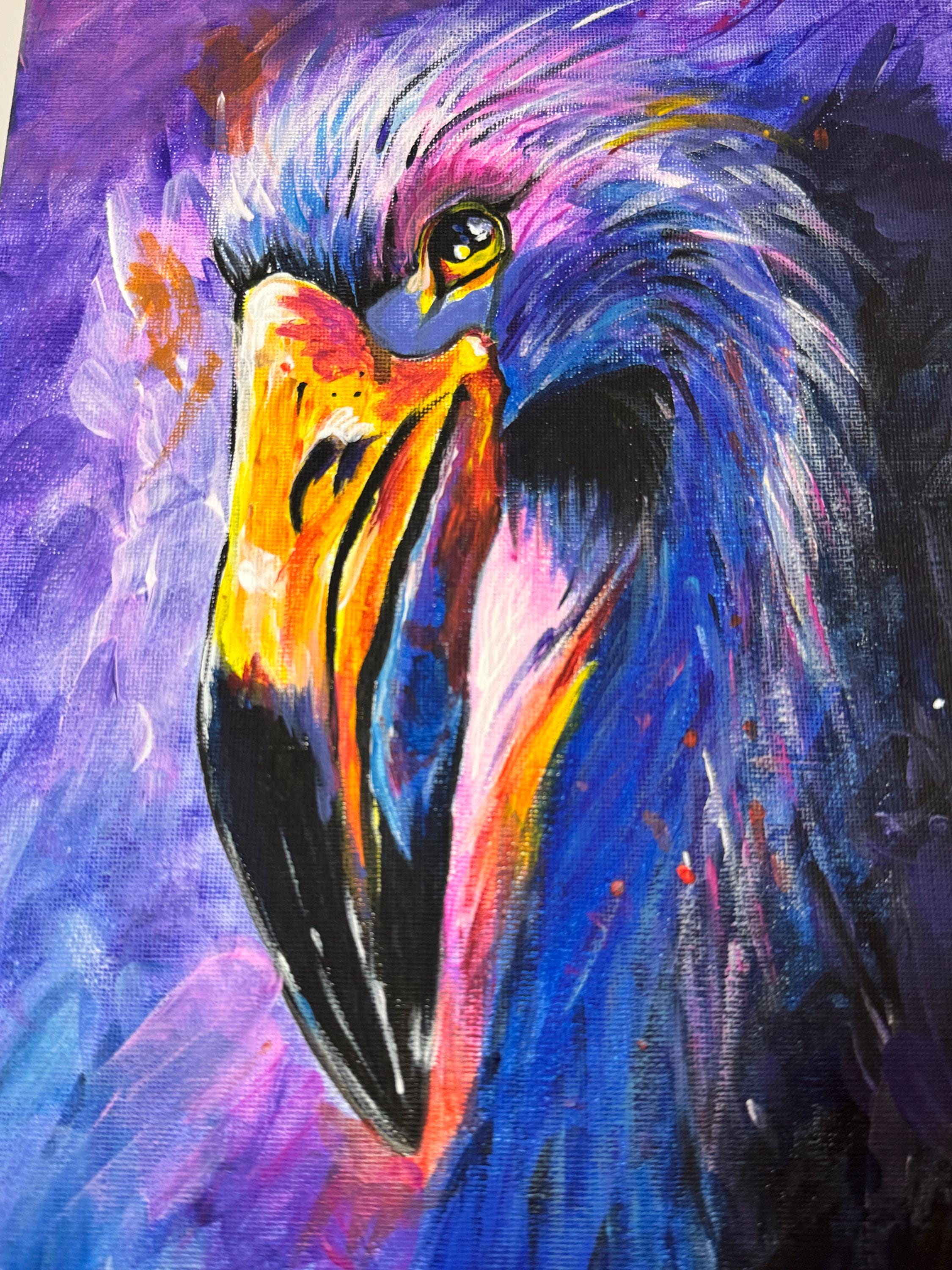 鮮やかなフラミンゴの絵画 – キャンバスにアクリル – 20 x 30 cm