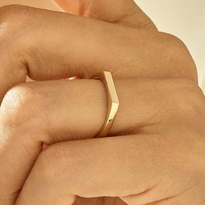 14K Solid Gold Bar Signet Ring: Personalized Engravable Jewelry