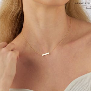 14K Solid Gold Bar Necklace, Minimalist Gold Pendant, Dainty Necklace for Women, Horizontal Gold Bar Personalized Jewelry, Gift for Her