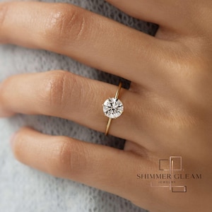 1 Carat Round Cut Lab Grown Diamond Ring, 14k Yellow Gold 6 Prongs Engagement Ring, Round Cut Solitaire Ring, Promise Ring, Gift for Her