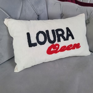 Personalized Punch Needle Pillow, Crochet embroidered personalized writing cushion, Punch Needle Pillow Case, Personalized Gift, Handmade