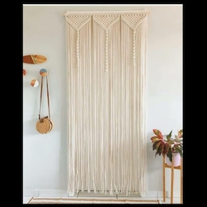 Hand Knitted Macrame Rope Curtain: Rustic Farmhouse Decor