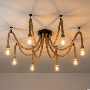 customizable 3/10 arm spider rope pendant lighting, woven with hemp rope, rope lamp,rustic chandeliers, rustic rope light fixture.