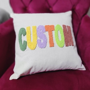 personelized punch Needle Pillow,  Crochet embroidered personalized writing cushion, Punch Needle Pillow Case, Personalized Gift, Handmade