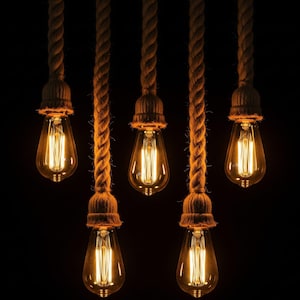 rustic rope pendant lamp woven with hemp rope, rope lamp for rustic chandeliers, rustic rope light fixture in customizable sizes