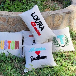 Personelized Punch Needle Pillow,  Crochet Embroidered writing Cushion, Punch Needle Pillow Case, Personalized Handmade gifts