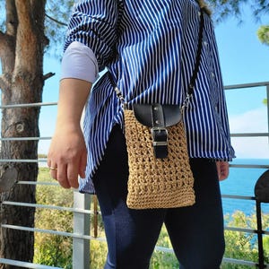 Sommer Strandtasche, Stroh Portemonnaie - Boho Schultertasche mit Kunstleder Klappe und Stofffutter - Ganzjahresgeschenk