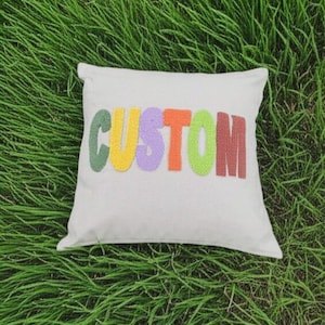 customizable punch Needle Pillow,  Crochet embroidered personalized writing cushion, Punch Needle Pillow Case, Personalized Gift, Handmade