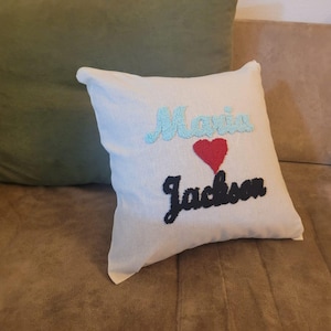 Punch Needle Pillow,  Personalized crochet Embroidered writing Cushion, Punch Needle Pillow Case,  Handmade gifts
