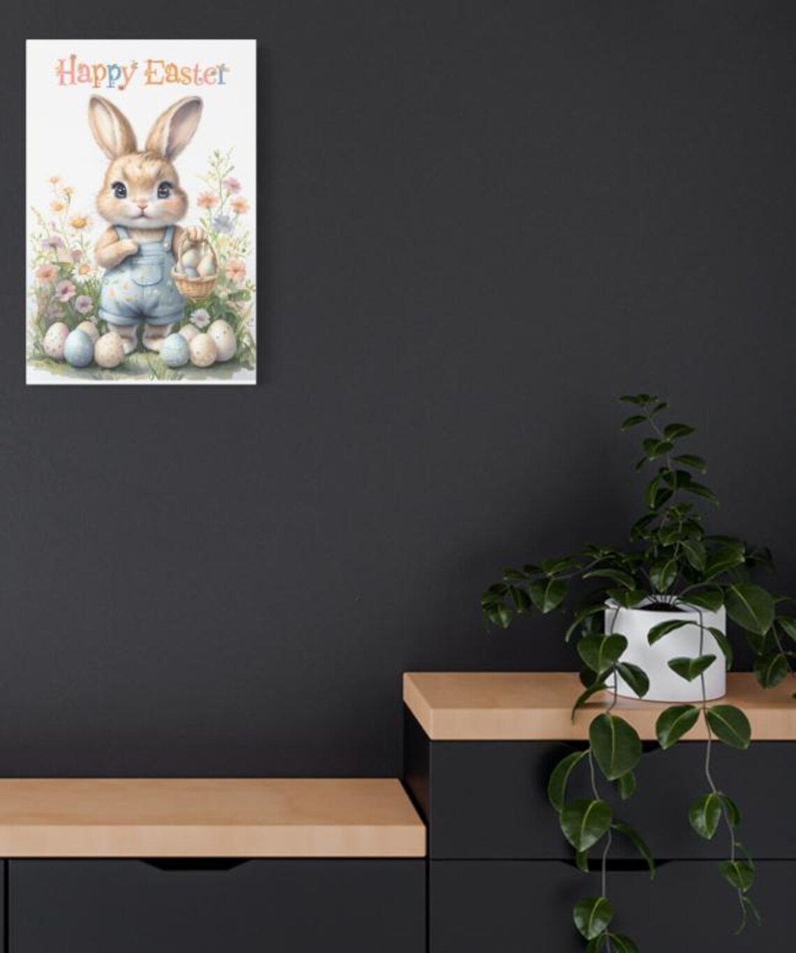 Easter Bunny Printable Wall Art, Retro Spring Rabbit Decor, Holiday ...