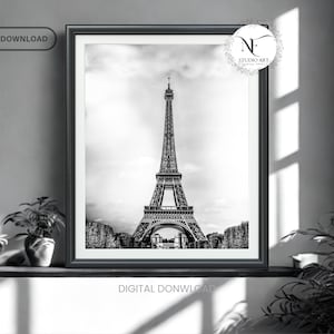 Paris Wall Art black & white Eiffel Tower Sketch Print Vintage Paris Decor Paris Skyline Drawing Travel Photo Download French Gallery decor